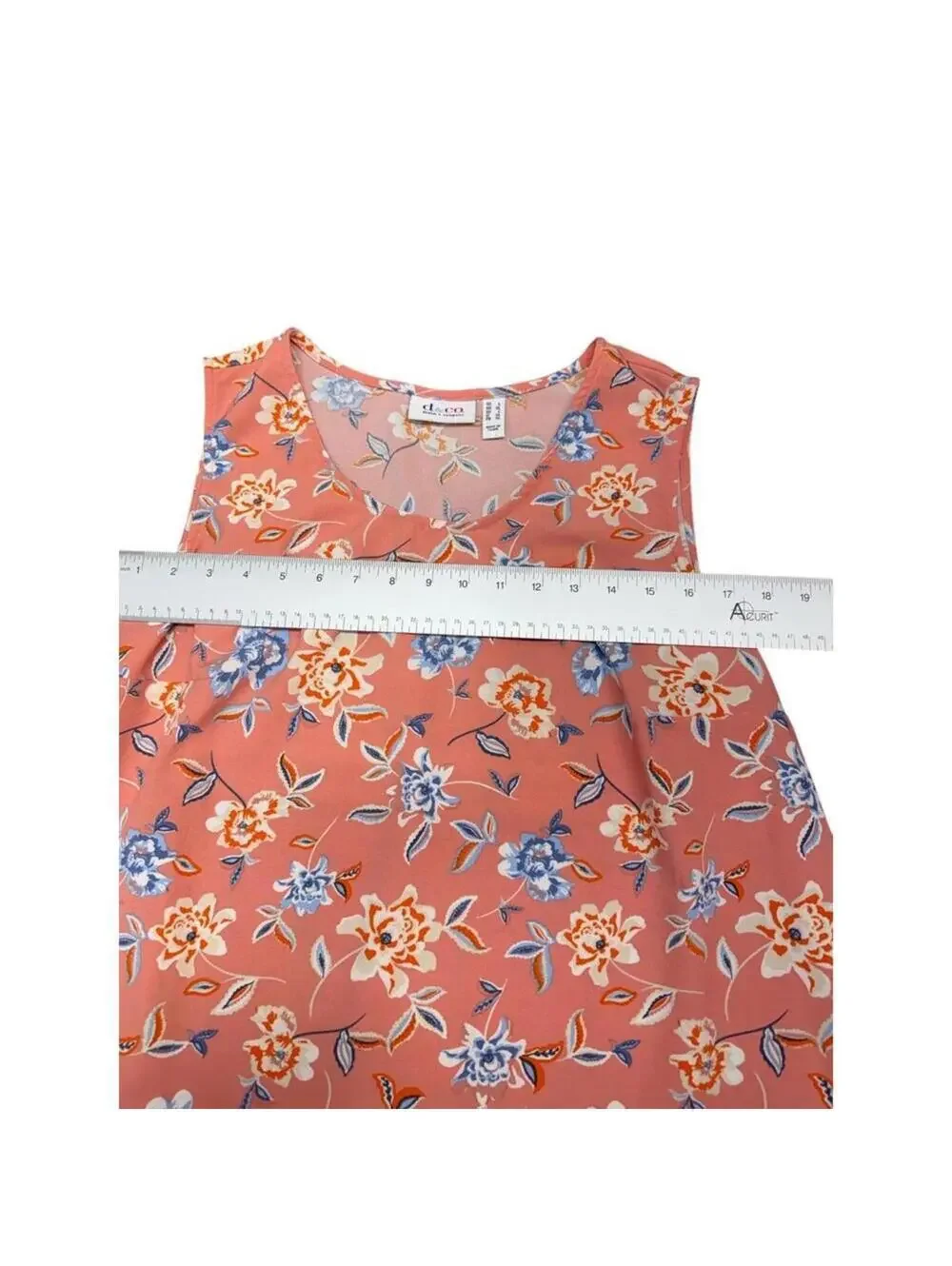 d&co Denim + Company Top Womens L Coral Pink Floral Sleeveless Ruffle Hem Tank